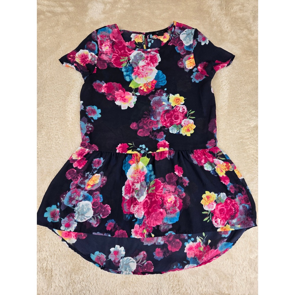 Forever‎ 21 Women`s Black Floral Print Peplum Dress Size S